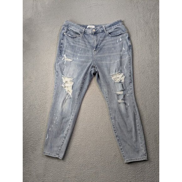 Judy Blue Skinny Jeans Lace Patch Womens 22W Bleach Splash Destroyed Distressed - Picture 1 of 16